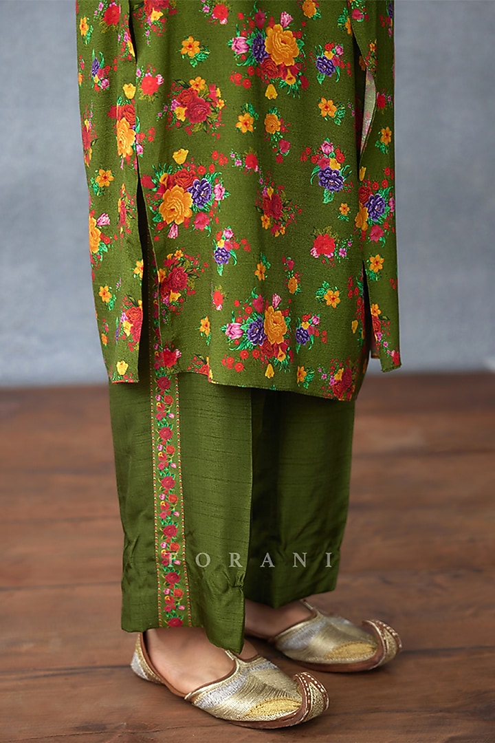 Green Jeni Silk & Muslin Silk Jacket Set by Torani Men at Pernia's Pop Up Shop