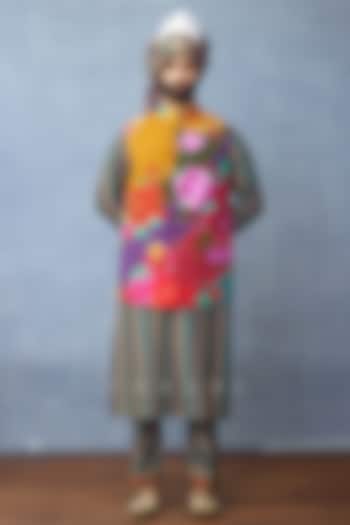 Multi-Colored Jeni Silk Digital Printed Bundi Jacket Set by Torani Men