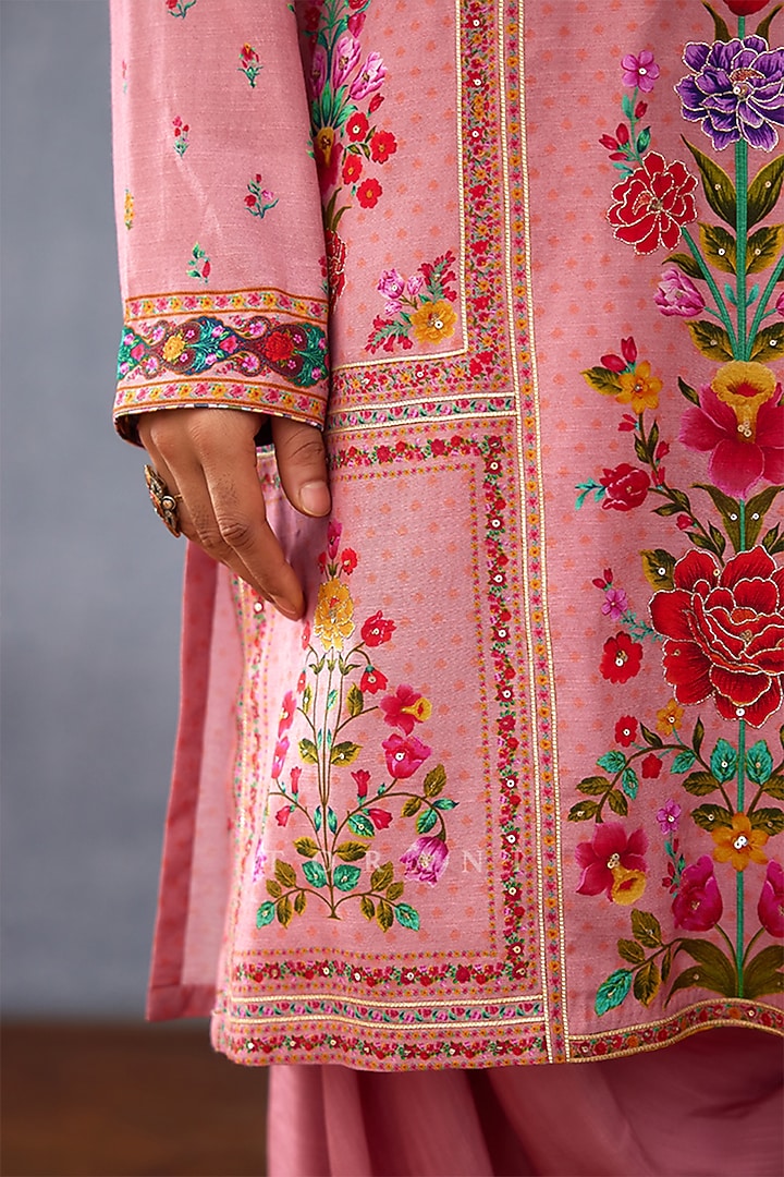 Pink South Silk Slub Digital Printed Kurta Set by Torani Men at Pernia's Pop Up Shop