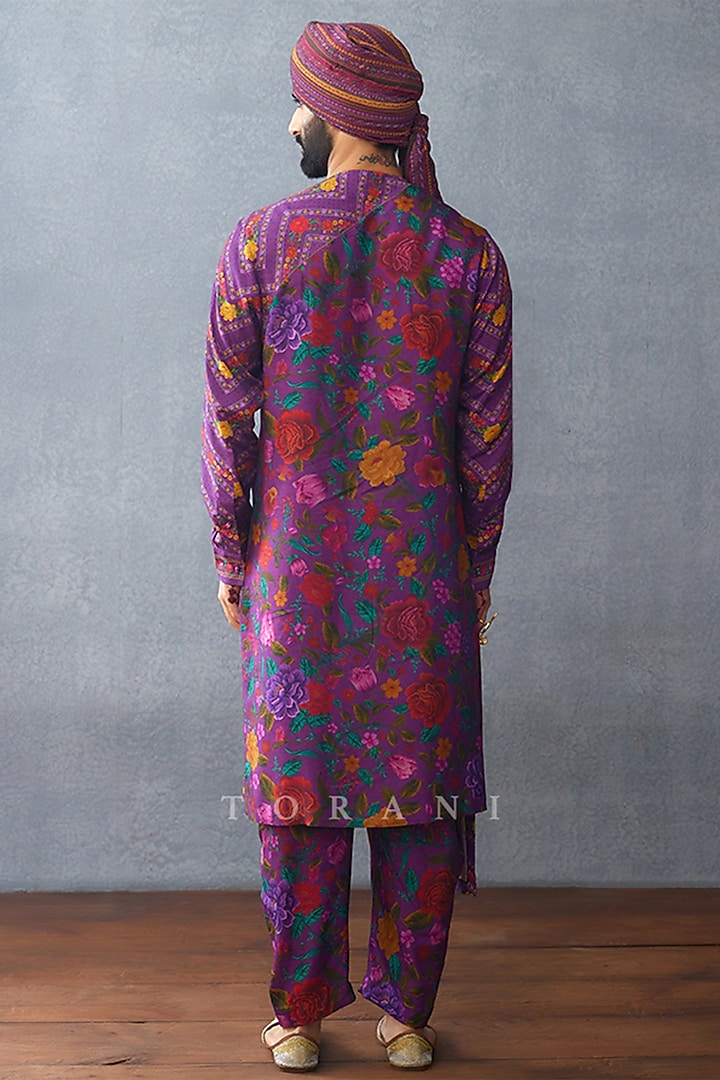 Purple Jeni Silk Digital Printed Kurta Set by Torani Men at Pernia's Pop Up Shop