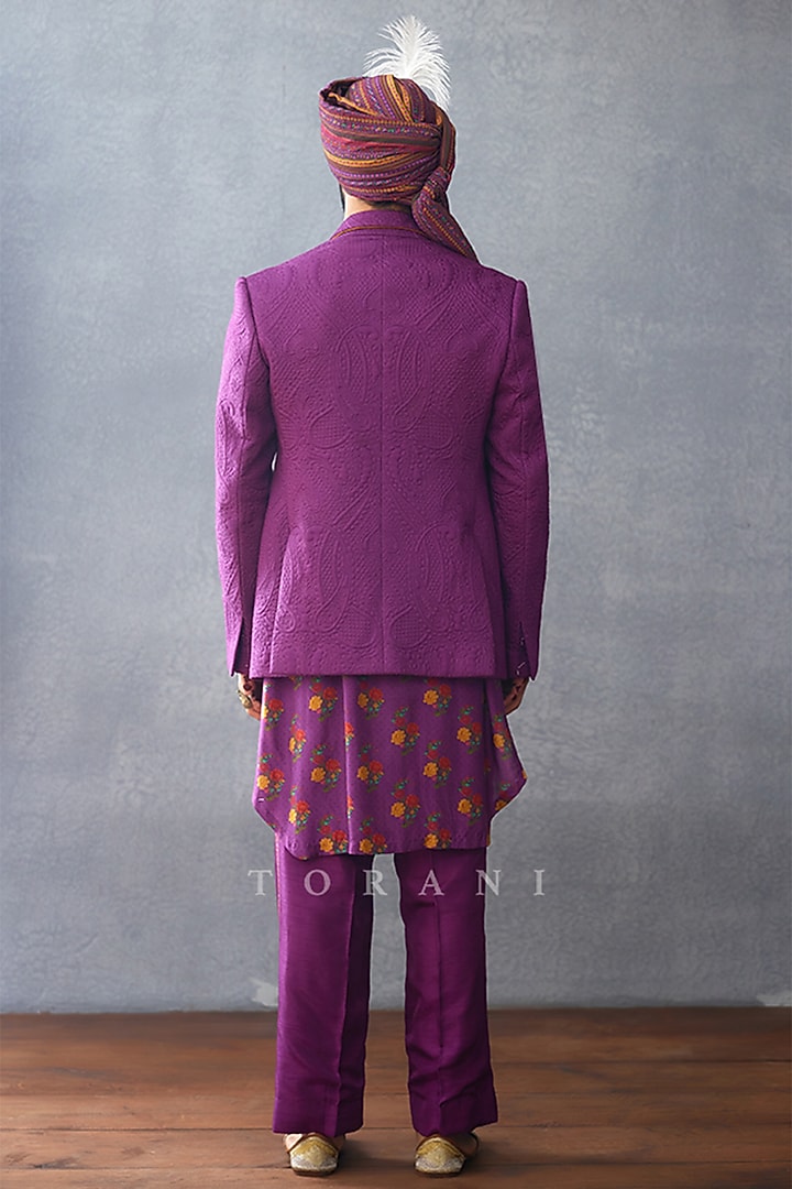 Purple Jeni Silk & Muslin Silk Jacket Set by Torani Men at Pernia's Pop Up Shop