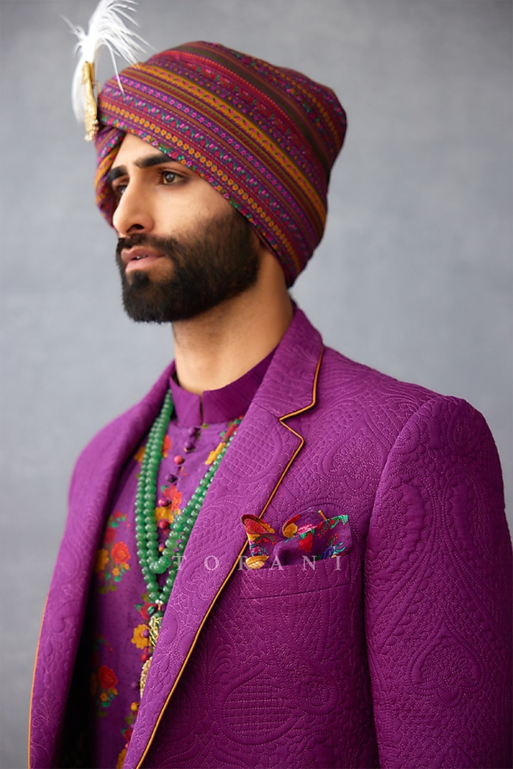 Purple Jeni Silk & Muslin Silk Jacket Set by Torani Men at Pernia's Pop Up Shop