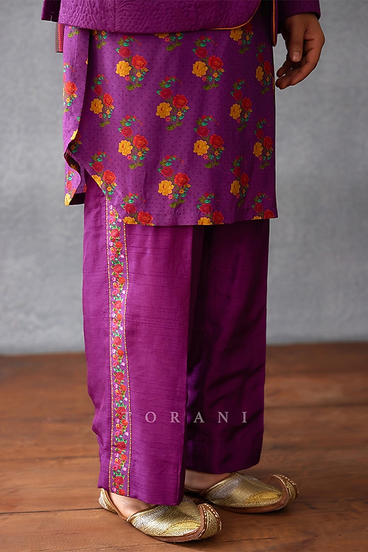 Purple Jeni Silk & Muslin Silk Jacket Set by Torani Men at Pernia's Pop Up Shop