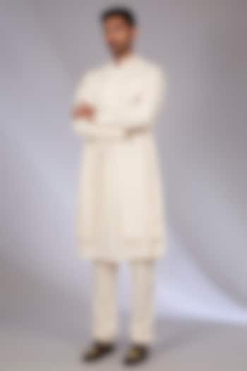 Ivory Cotton Silk & South Silk Slub Bundi Jacket Set by Torani Men