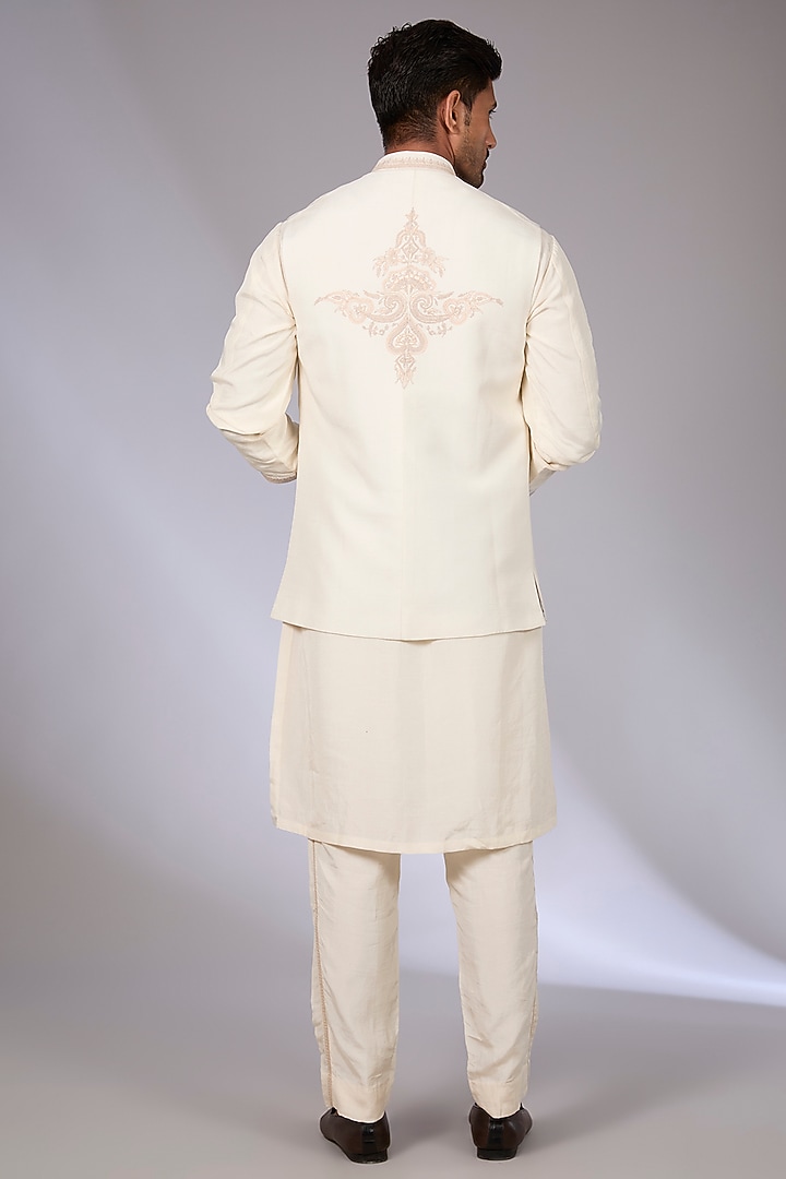 Ivory Cotton Silk & South Silk Slub Bundi Jacket Set by Torani Men at Pernia's Pop Up Shop