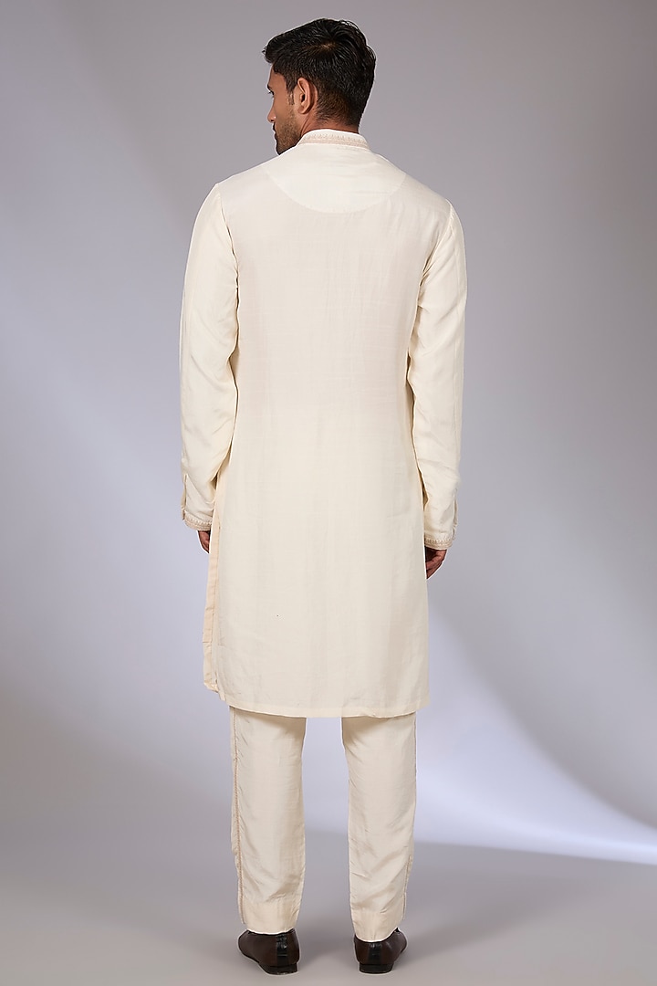 Ivory Cotton Silk & South Silk Slub Bundi Jacket Set by Torani Men at Pernia's Pop Up Shop