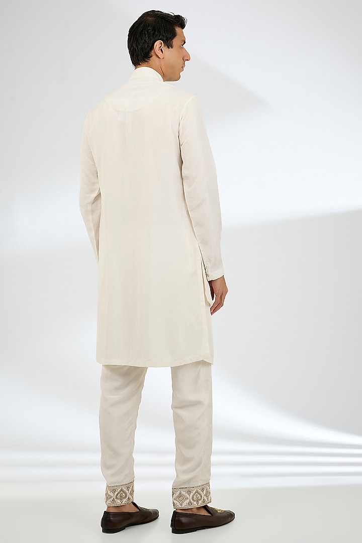 Ivory Jeni Silk & Muslin Silk Bundi Jacket Set by Torani Men at Pernia's Pop Up Shop