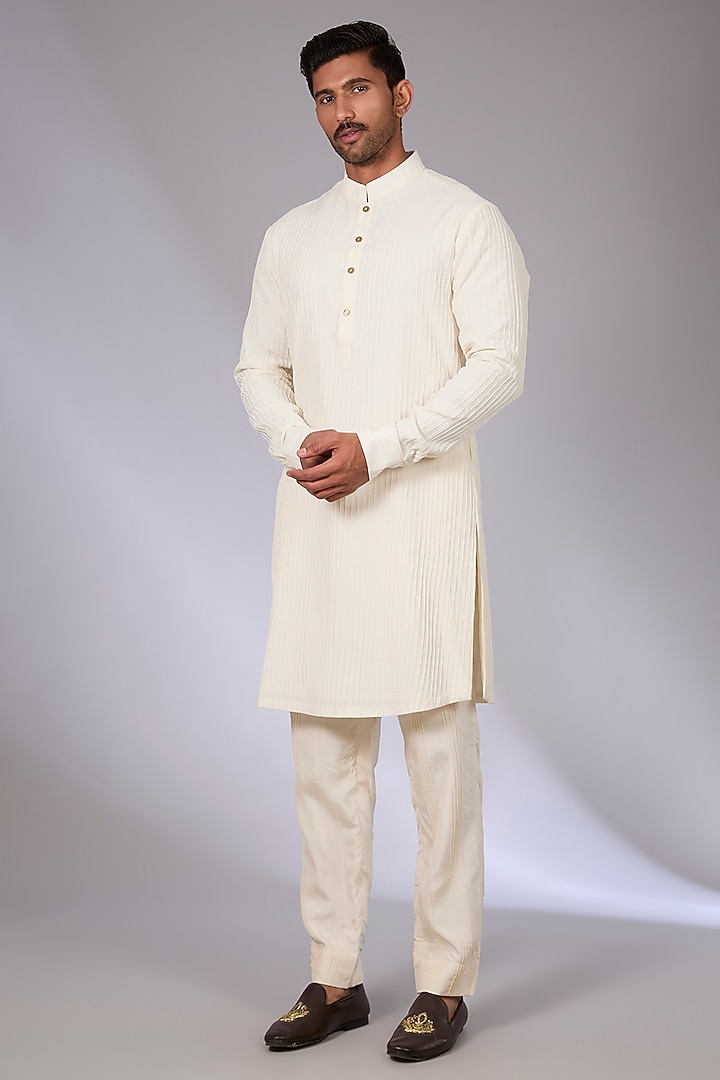 Ivory Cotton Silk & South Silk Slub Bundi Jacket Set by Torani Men at Pernia's Pop Up Shop