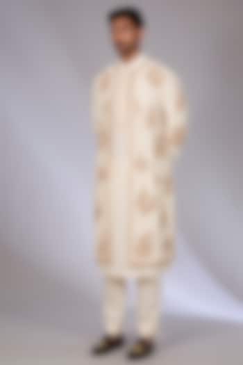 Ivory Handwoven Chanderi & Cotton Silk Indowestern Set by Torani Men
