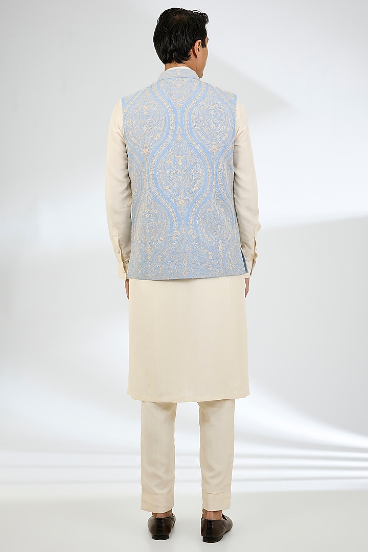 Blue Jeni Silk Bundi Jacket Set by Torani Men at Pernia's Pop Up Shop