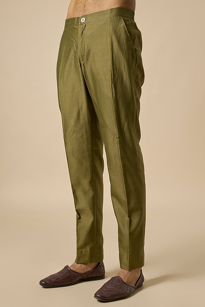 Green Handwoven Chanderi Dori Embroidered Bundi Set by Torani Men at Pernia's Pop Up Shop