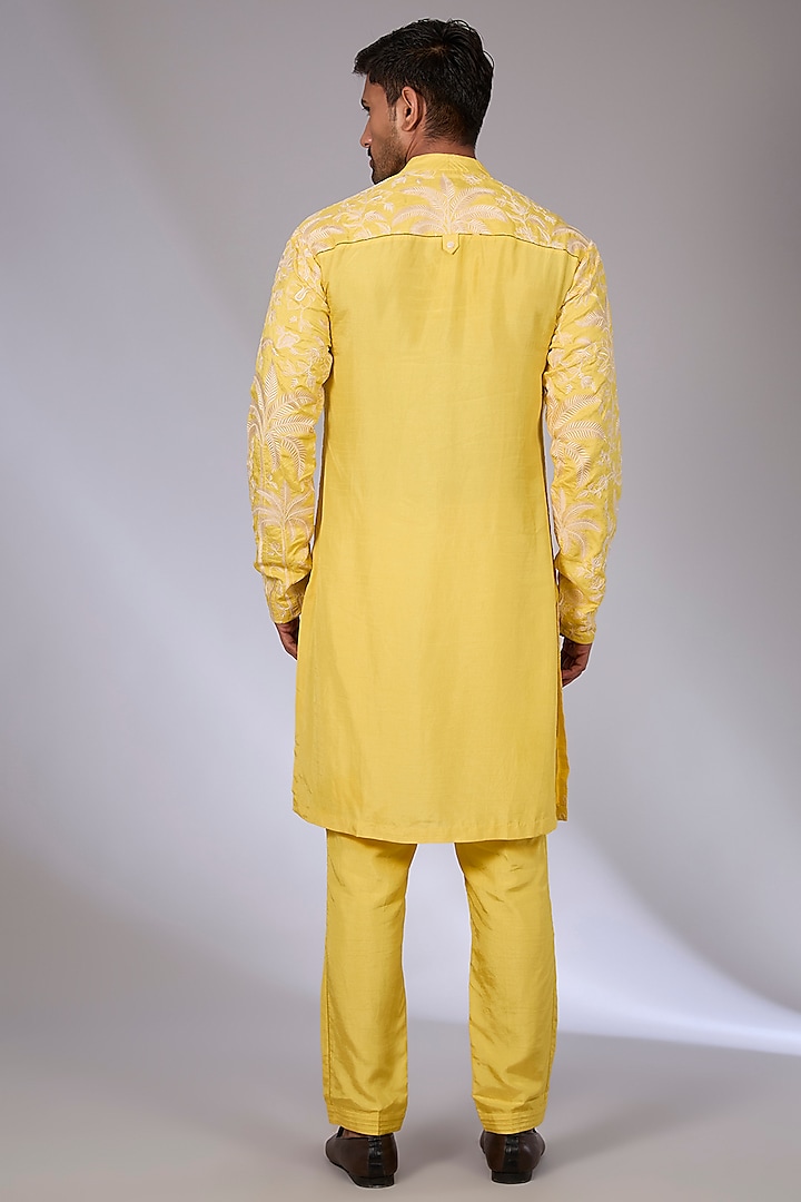 Yellow Cotton Silk & Slub Silk Kurta Set by Torani Men at Pernia's Pop Up Shop
