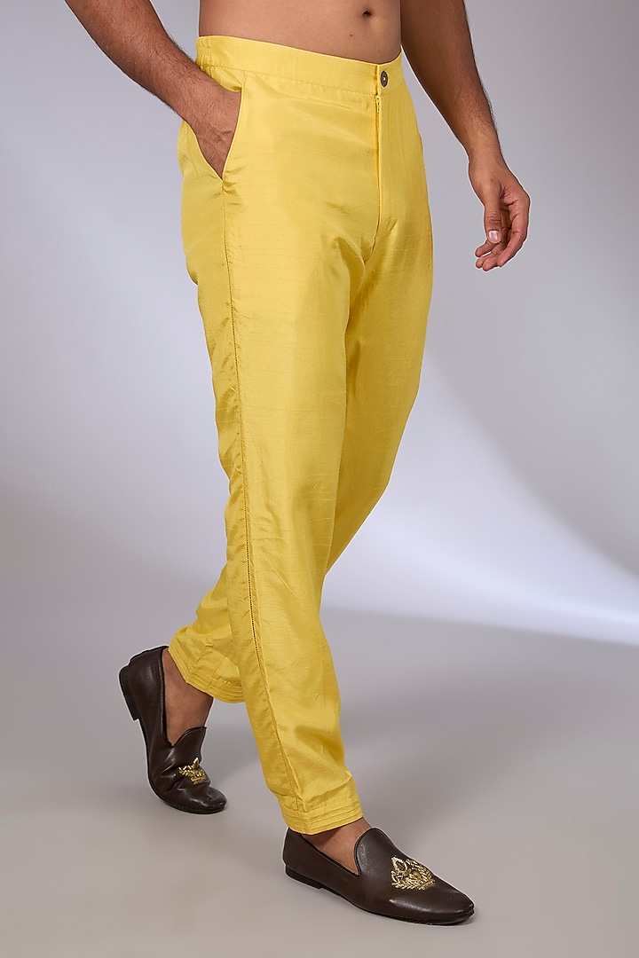 Yellow Cotton Silk & Slub Silk Kurta Set by Torani Men at Pernia's Pop Up Shop
