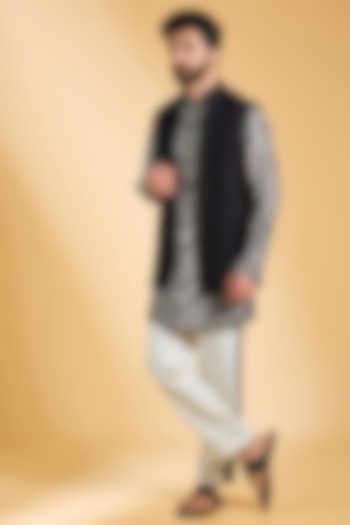 Black Jeni Silk Bundi Jacket Set by Torani Men at Pernia's Pop Up Shop