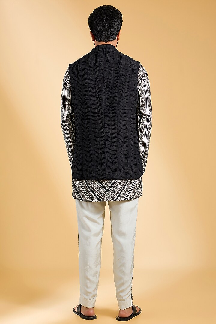 Black Jeni Silk Bundi Jacket Set by Torani Men at Pernia's Pop Up Shop