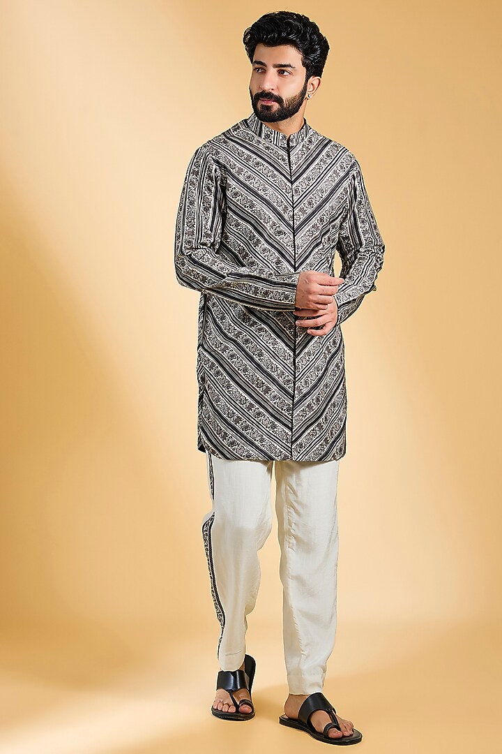 Black Jeni Silk Bundi Jacket Set by Torani Men at Pernia's Pop Up Shop