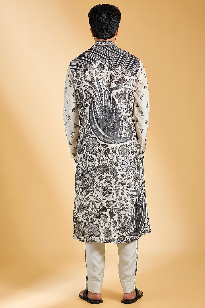 Black & Ivory Jeni Silk Printed Kurta Set by Torani Men at Pernia's Pop Up Shop
