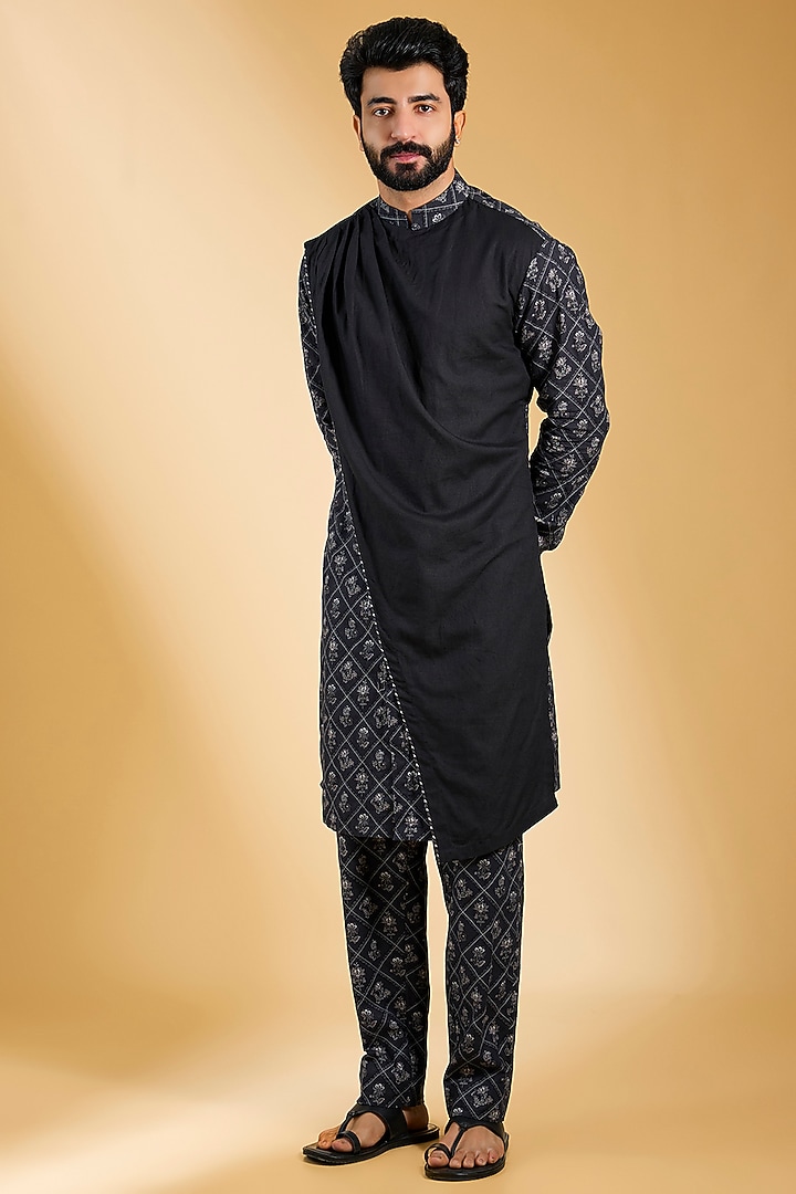 Black Jeni Silk Kurta Set by Torani Men at Pernia's Pop Up Shop