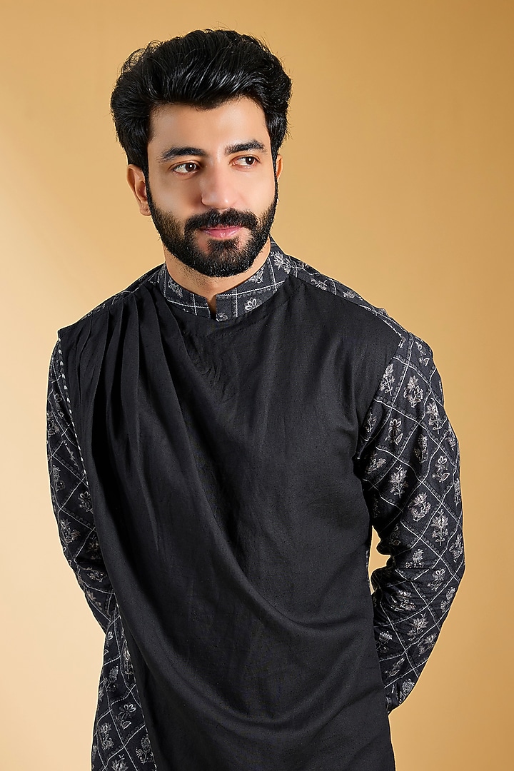 Black Jeni Silk Kurta Set by Torani Men at Pernia's Pop Up Shop