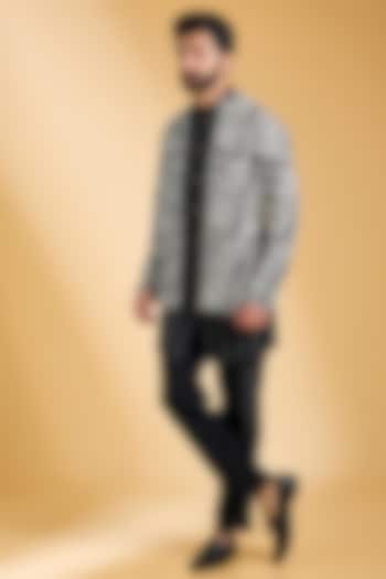 Black & Ivory Jeni Silk Bomber Jacket Set by Torani Men at Pernia's Pop Up Shop