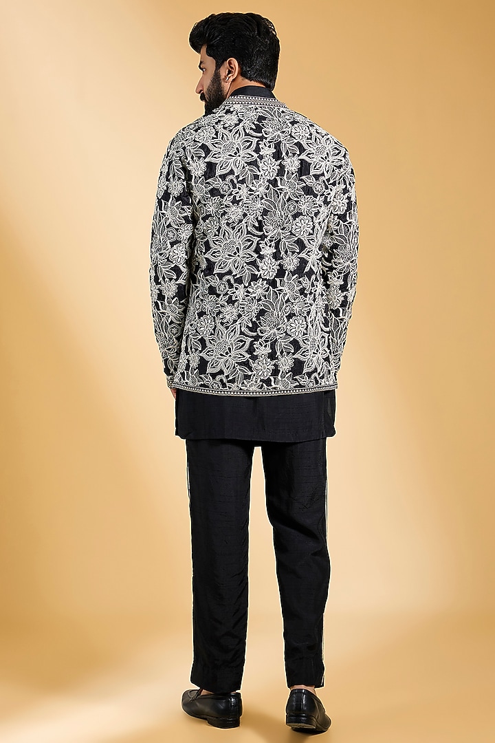 Black & Ivory Jeni Silk Bomber Jacket Set by Torani Men at Pernia's Pop Up Shop