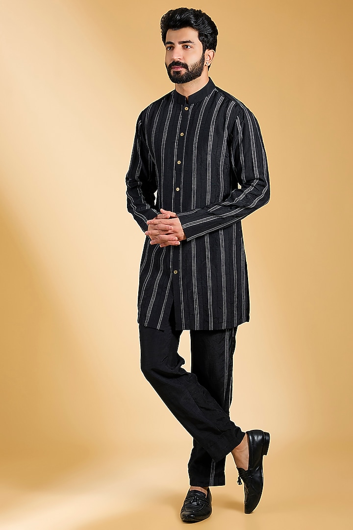 Black & Ivory Jeni Silk Bomber Jacket Set by Torani Men at Pernia's Pop Up Shop