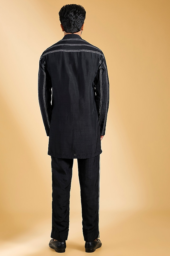 Black & Ivory Jeni Silk Bomber Jacket Set by Torani Men at Pernia's Pop Up Shop