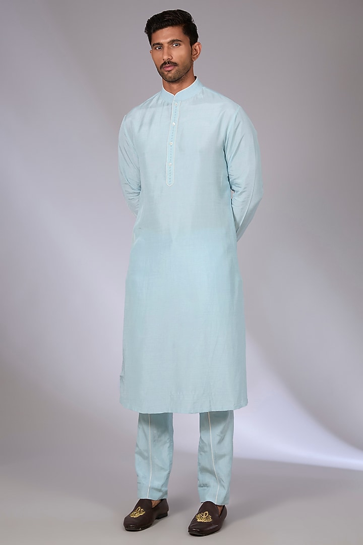Blue Cotton Silk & Slub Silk Bundi Jacket Set by Torani Men at Pernia's Pop Up Shop