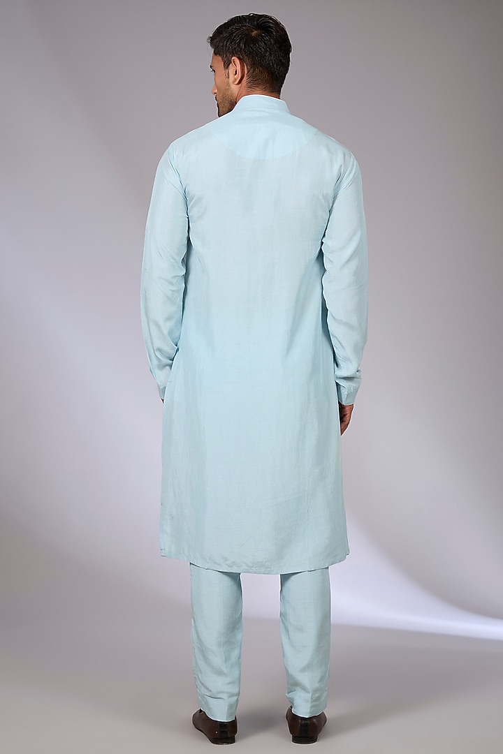 Blue Cotton Silk & Slub Silk Bundi Jacket Set by Torani Men at Pernia's Pop Up Shop