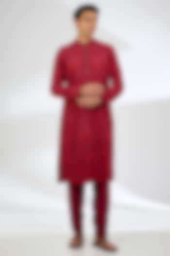 Red Jeni Silk Kurta Set by Torani Men