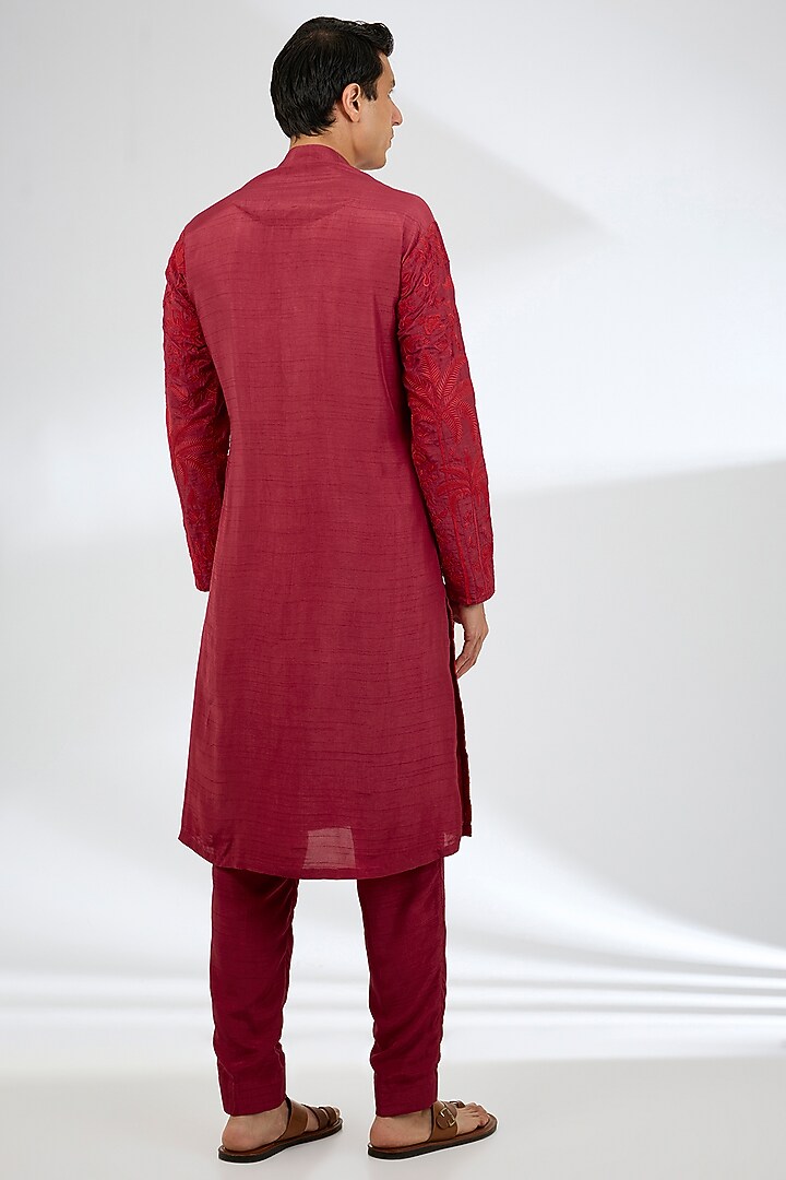 Red Jeni Silk Kurta Set by Torani Men at Pernia's Pop Up Shop