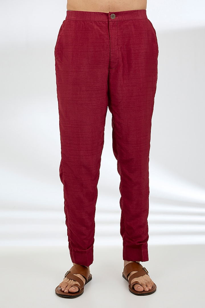 Red Jeni Silk Kurta Set by Torani Men at Pernia's Pop Up Shop