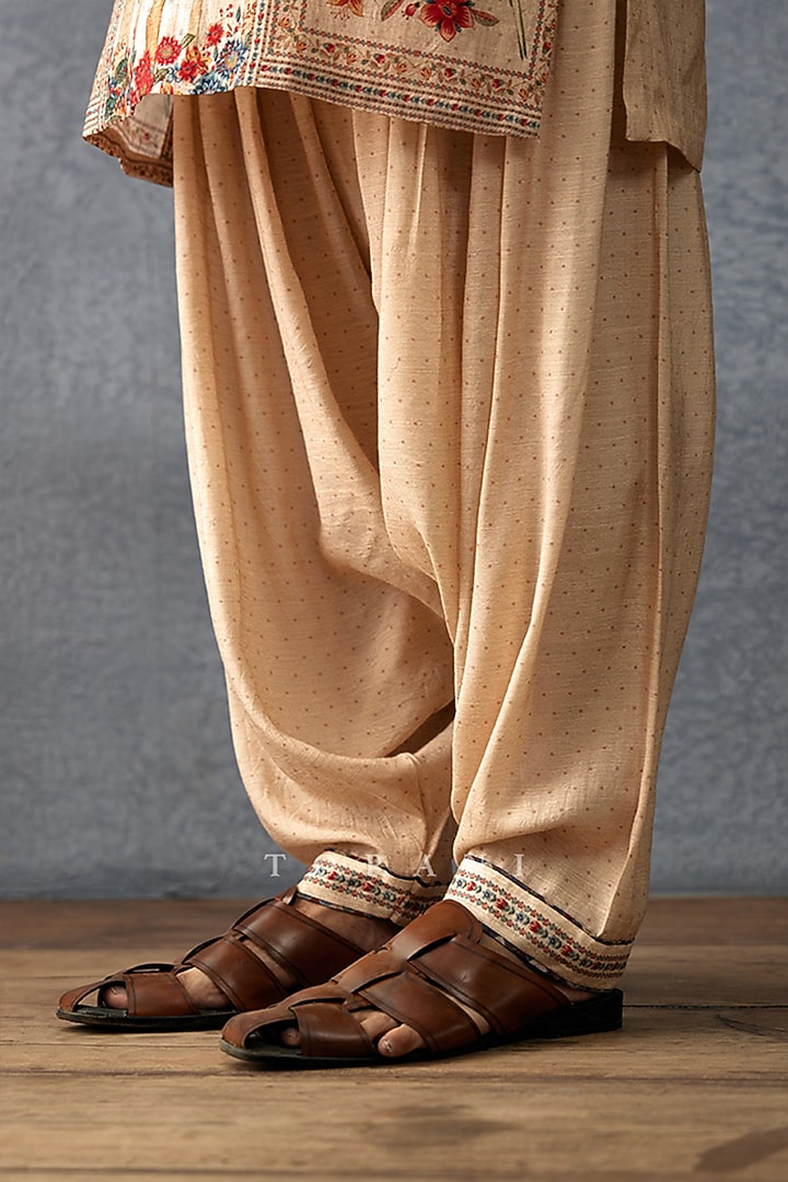 Beige Slub Silk & Cotton Silk Printed Kurta Set by Torani Men at Pernia's Pop Up Shop
