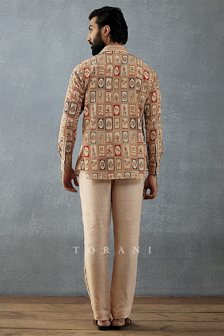 Beige Cotton Voile & Cotton Silk Printed Pant Set by Torani Men at Pernia's Pop Up Shop