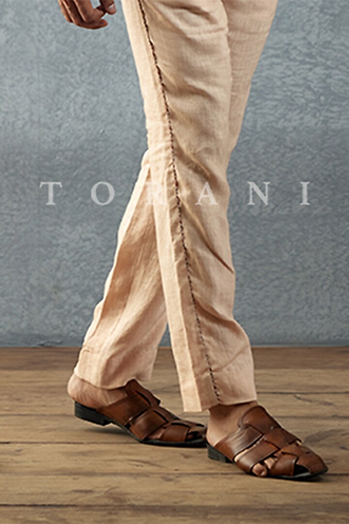 Beige Cotton Voile & Cotton Silk Printed Pant Set by Torani Men at Pernia's Pop Up Shop