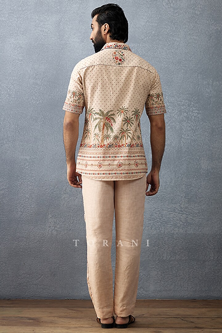 Beige Cotton Voile & Cotton Silk Printed Pant Set by Torani Men at Pernia's Pop Up Shop
