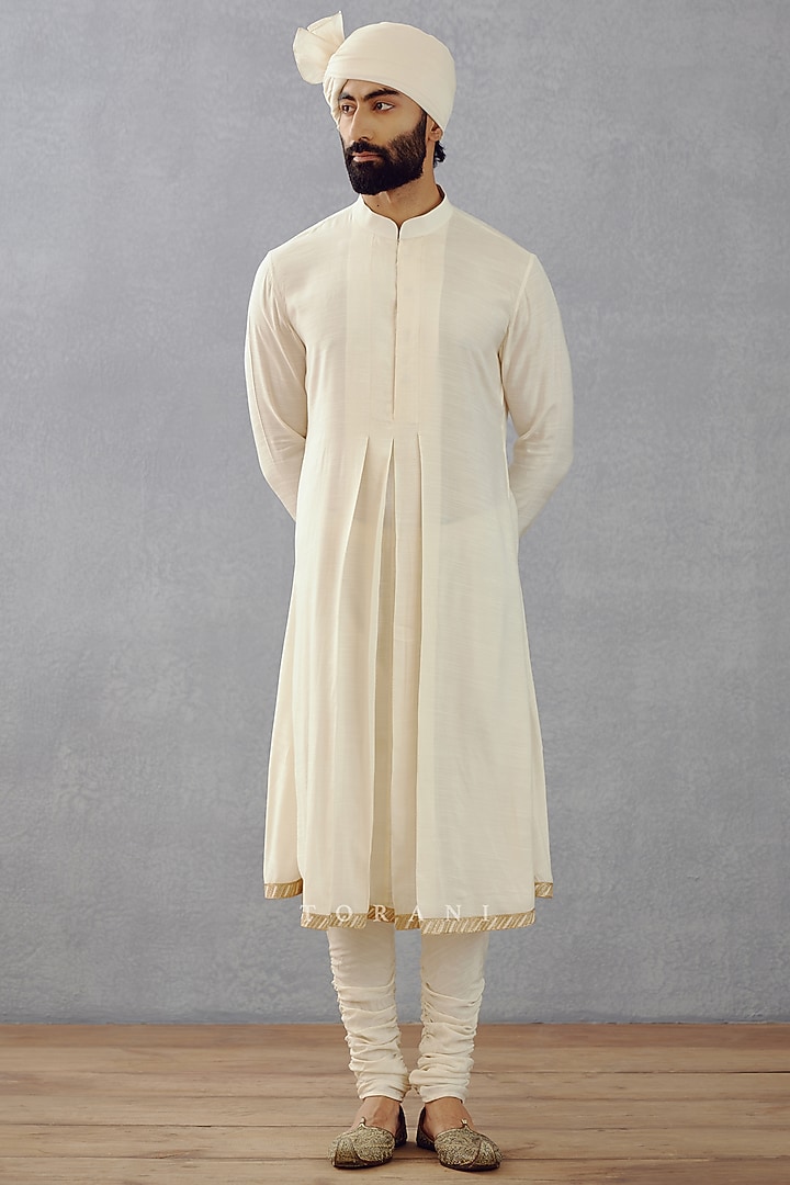 Jasmine White Slub Silk Hand Embroidered Groom Sherwani Set by Torani Men at Pernia's Pop Up Shop
