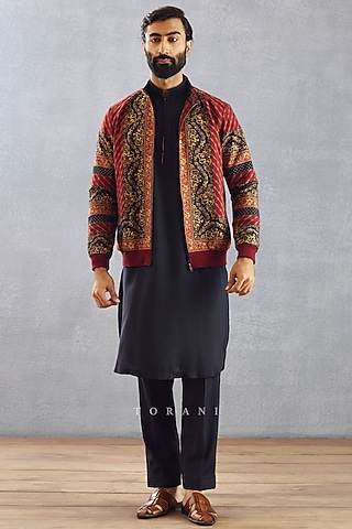 Burgundy Printed Bomber Jacket by Torani Men