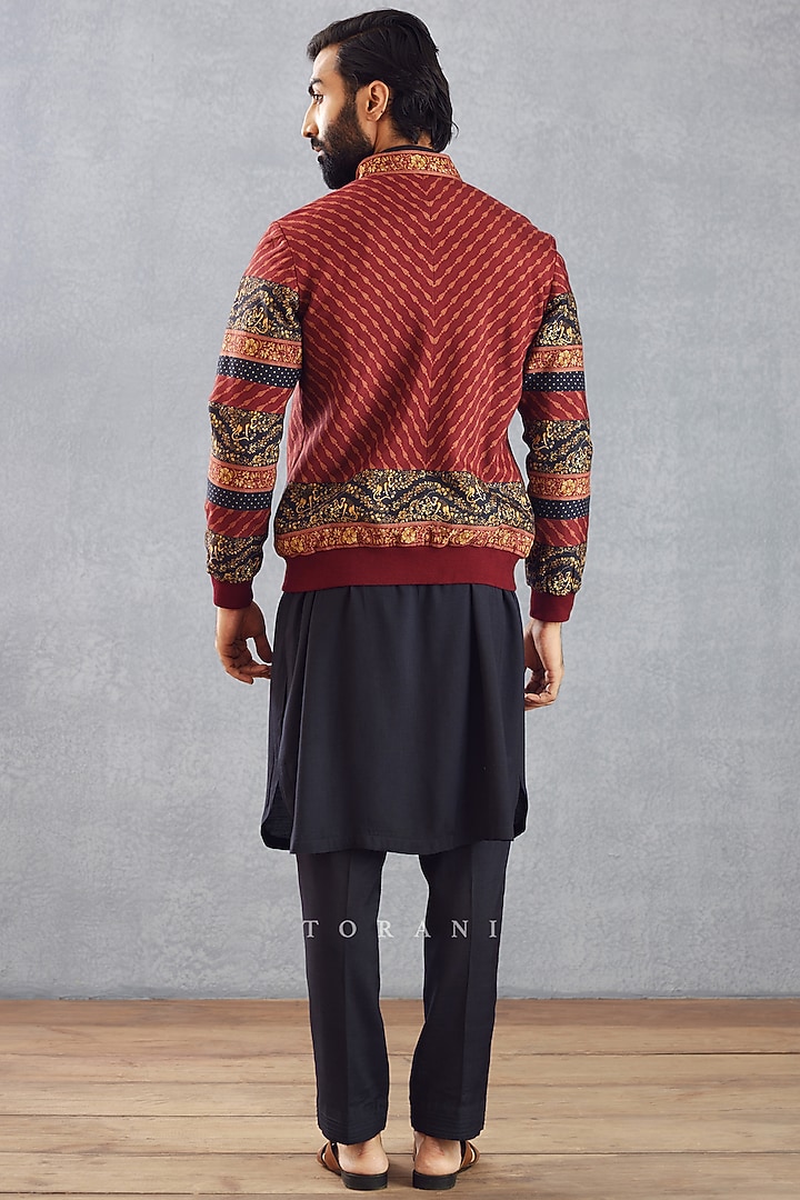 Burgundy Printed Bomber Jacket by Torani Men at Pernia's Pop Up Shop