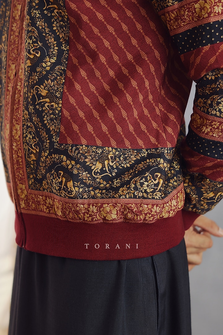 Burgundy Printed Bomber Jacket by Torani Men at Pernia's Pop Up Shop