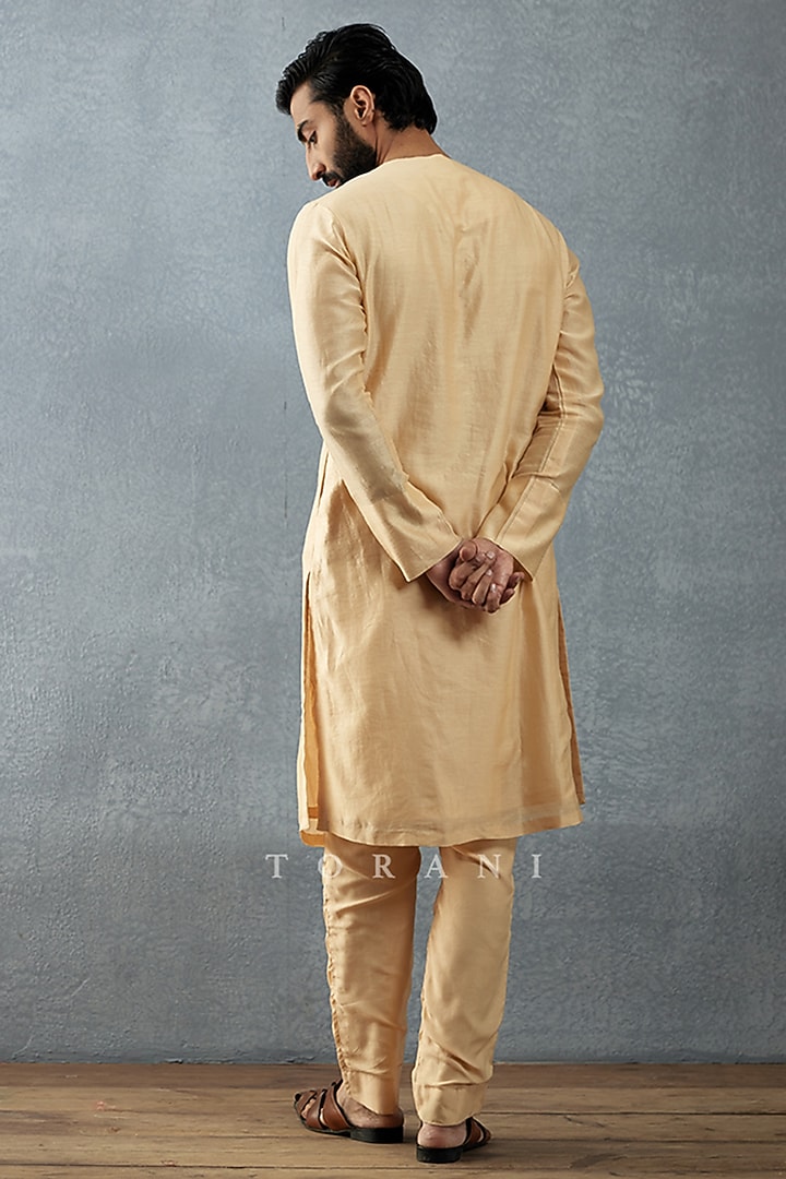 Beige Cotton Voile & Handwoven Chanderi Digital Printed Bundi Set by Torani Men at Pernia's Pop Up Shop