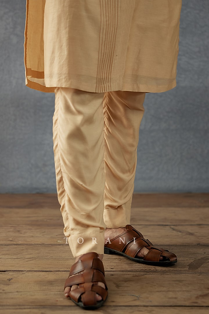 Beige Cotton Voile & Handwoven Chanderi Digital Printed Bundi Set by Torani Men at Pernia's Pop Up Shop