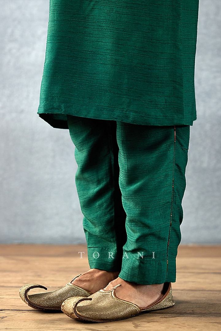 Green Cotton Voile & Handwoven Chanderi Digital Printed Bundi Set by Torani Men at Pernia's Pop Up Shop