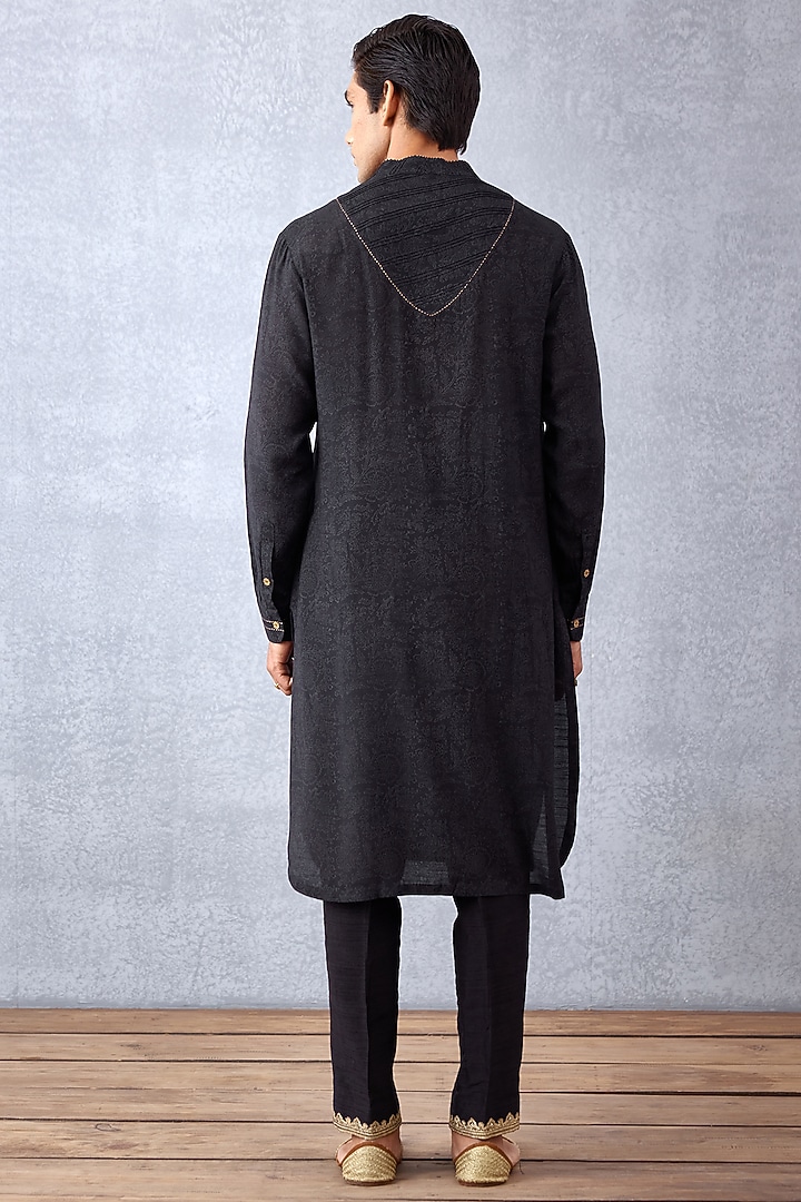 Black Cotton Silk & Raw Silk Hand Embroidered Groom Sherwani Set by Torani Men at Pernia's Pop Up Shop