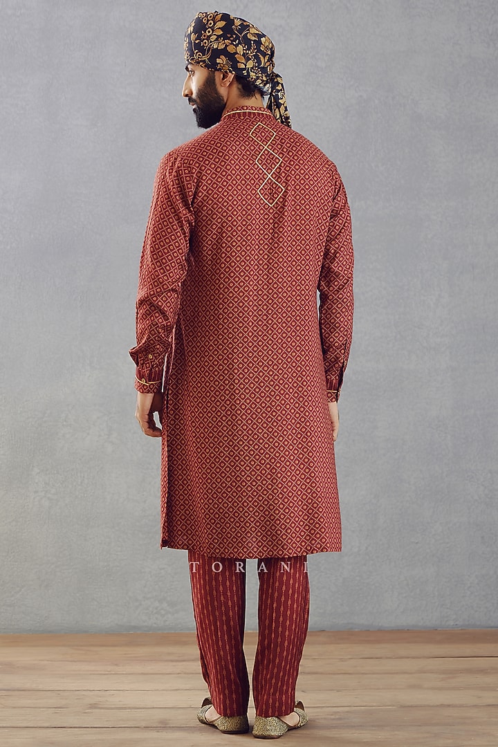 Red Cotton Silk & Slub Silk Digital Printed Bundi Set by Torani Men at Pernia's Pop Up Shop