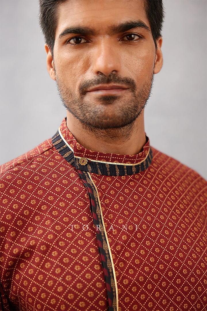 Black Cotton Silk & Slub Silk Digital Printed Bundi Set by Torani Men at Pernia's Pop Up Shop