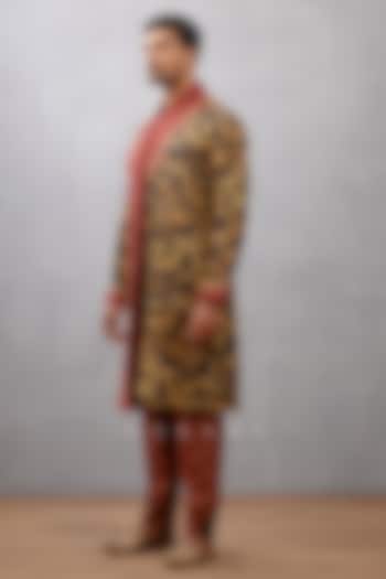 Black Cotton Silk & Raw Silk Hand Embroidered Kurta Set by Torani Men at Pernia's Pop Up Shop