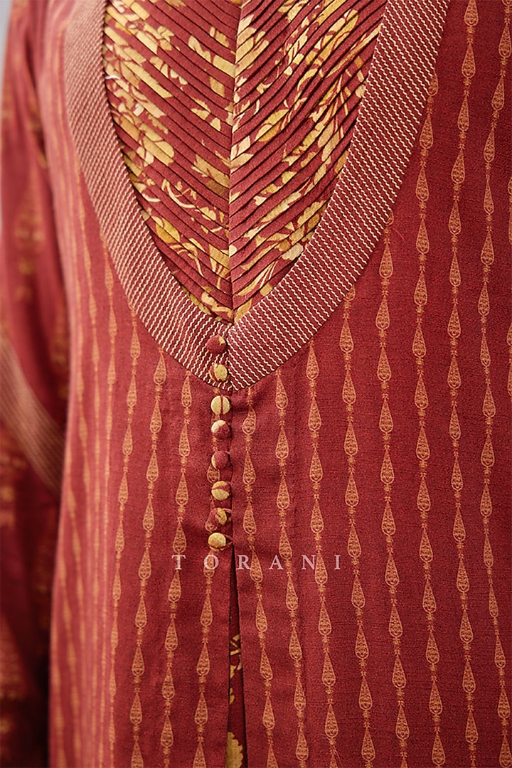 Red Cotton Silk & Slub Silk Digital Printed Kurta Set by Torani Men at Pernia's Pop Up Shop