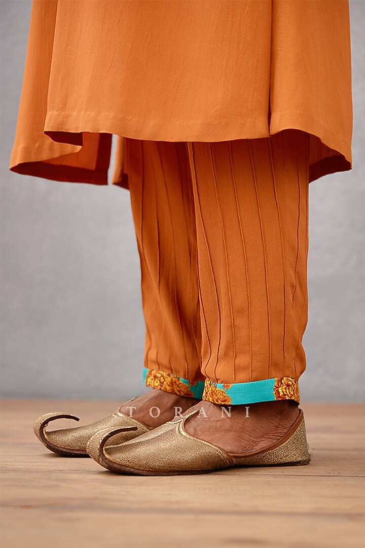 Orange & Blue Silk Crepe Digital Printed Bundi Set by Torani Men at Pernia's Pop Up Shop