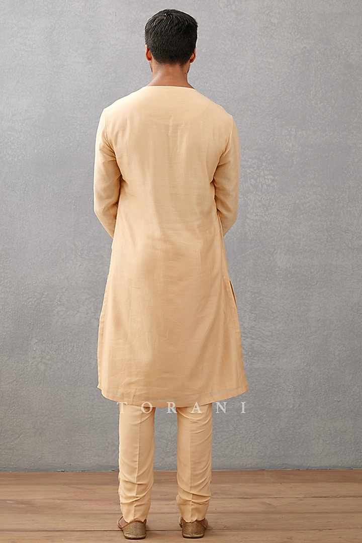 Beige Cotton Jacquard & Handwoven Chanderi Digital Printed Wedding Indowestern Set by Torani Men at Pernia's Pop Up Shop